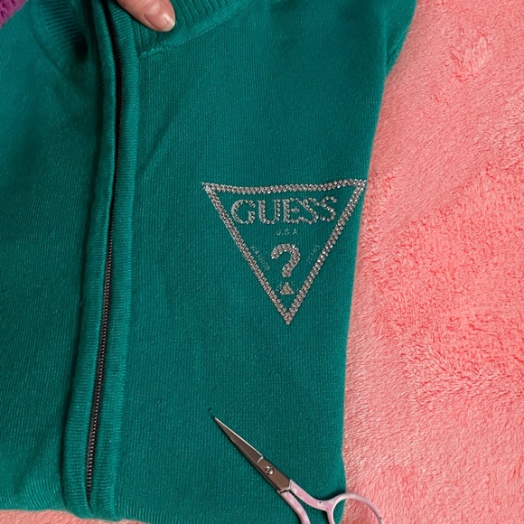 Sweater/Top, GUESS Turquoise Zip-Up GUESS Logo in crystals. 
Dressy lil Sweater - Picture 15 of 15